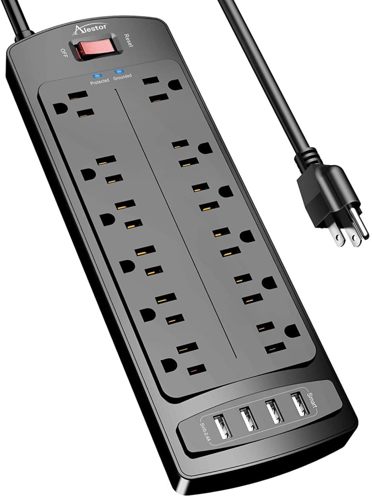 Alestor 12-Outlet 4-USB Surge Protector: $17