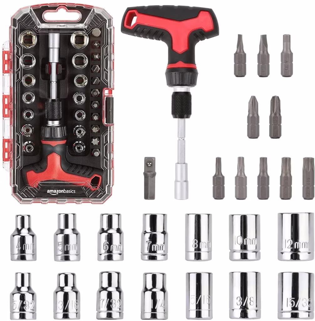 Amazon Basics 27-Pc. Magnetic T-Handle Ratchet Wrench / Screwdriver Set: $8.67