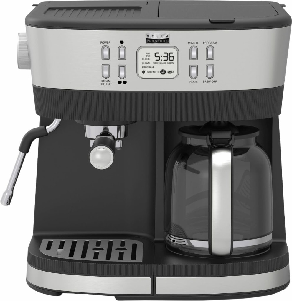 Bella Pro Series Combo 19-Bar Espresso & 10-Cup Drip Coffee Maker: $100 Bella Pro Series Combo 19-Bar Espresso & 10-Cup Drip Coffee Maker: $100