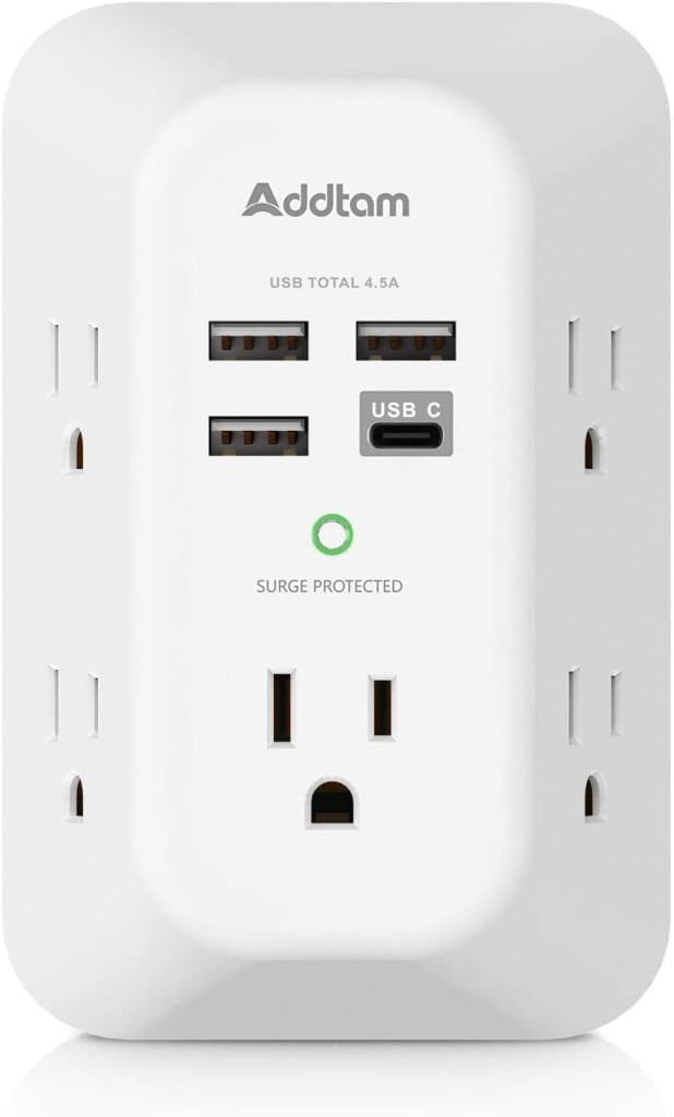 Addtam 9-in-1 USB Wall Outlet with Surge Protection: $6.99