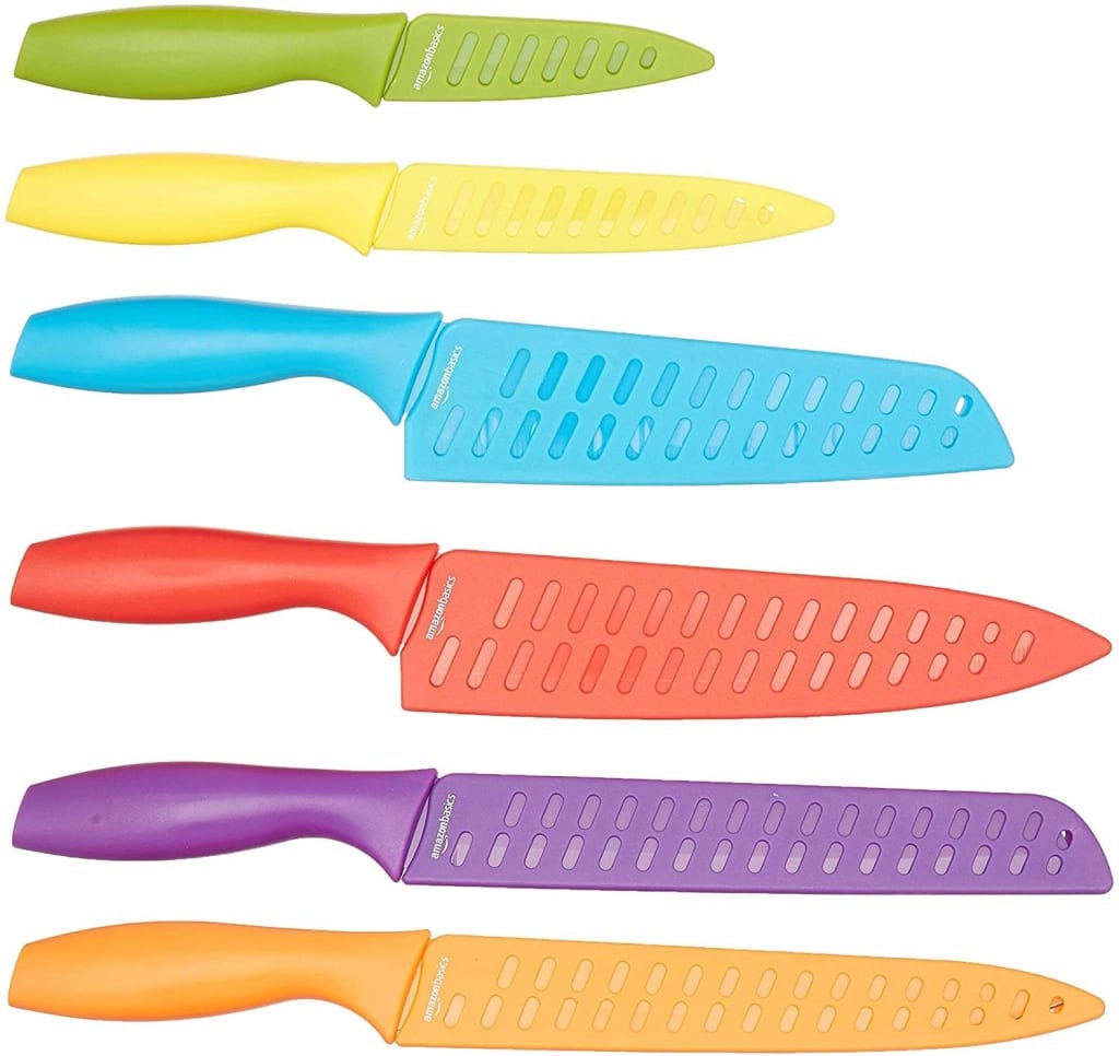 Amazon Basics 12-Piece Colored Kitchen Knife Set: $11 w/ Prime