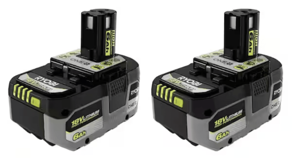 Ryobi ONE+ 18V Lithium-Ion 6.0 Ah Battery 2-Pack: $139