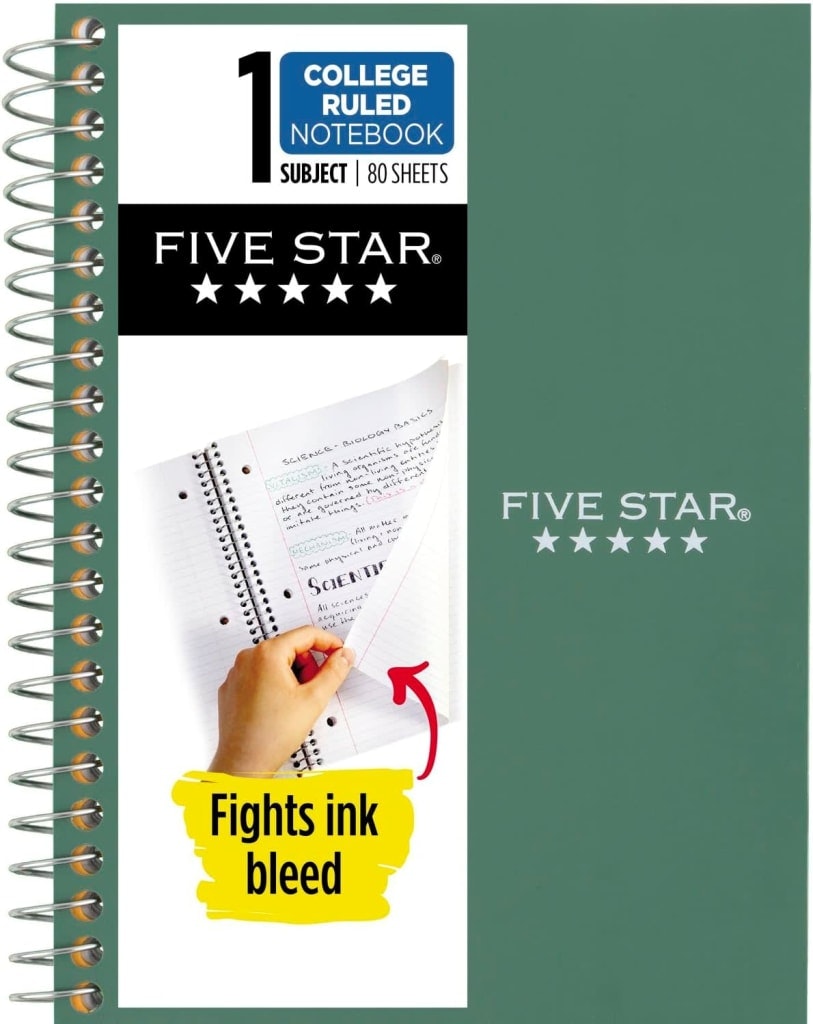 Five Star 1-Subject Spiral Notebook: $1.80 Five Star 1-Subject Spiral Notebook: $1.80