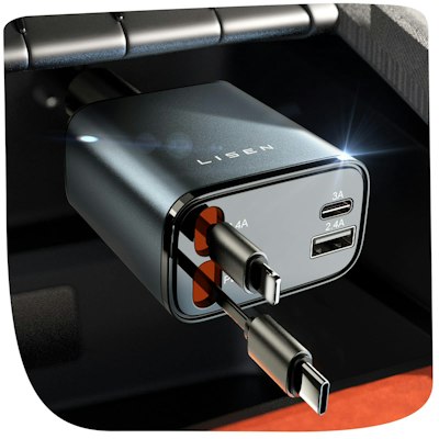 Lisen 4-in-1 USB-C / Lightning Retractable Car Charger for $16 + free shipping w/ Prime