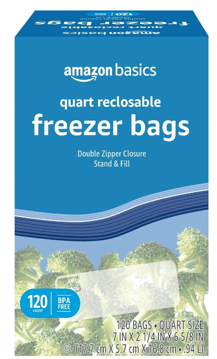 Amazon Basics 120-Count Reclosable Freezer Quart Bags: $4.85 via Subscribe & Save Amazon Basics 120-Count Reclosable Freezer Quart Bags: $4.85 via Subscribe & Save