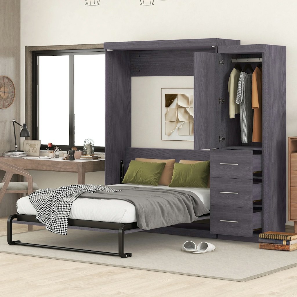 Euroco Full Size Murphy Wall Bed with Wardrobe: $725