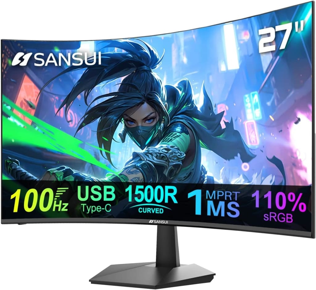 Sansui 27" 1080p HDR Curved 100Hz Monitor: $110