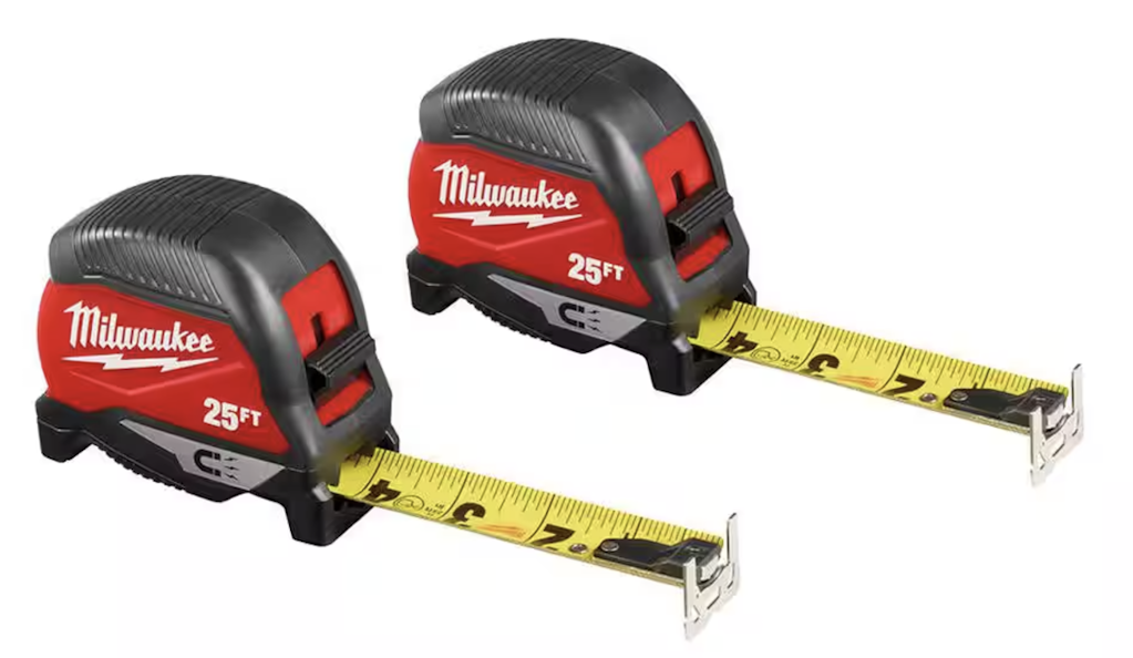 Milwaukee 25-Foot Compact Magnetic Tape Measure 2-Pack: $20