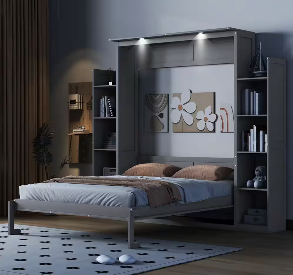 Harper & Bright Designs Queen Murphy Bed with Storage Shelves and LED: $1,090 Harper & Bright Designs Queen Murphy Bed with Storage Shelves and LED: $1,090