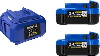 Kobalt 24V 4A Lithium-ion Battery 2-Pack & Charger: $99 Kobalt 24V 4A Lithium-ion Battery 2-Pack & Charger: $99