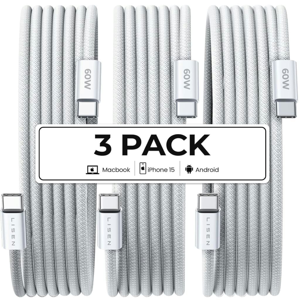 Lisen 6.6-Foot 60W USB-C Charging Cable 3-Pack: $4.49