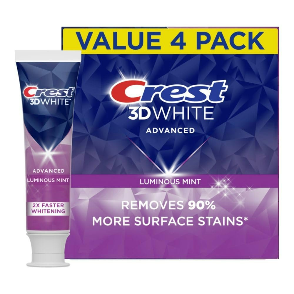 Crest 3D White Advanced Luminous Mint Teeth Whitening Toothpaste 4-Pack: $12 Crest 3D White Advanced Luminous Mint Teeth Whitening Toothpaste 4-Pack: $12