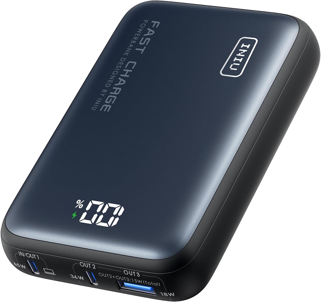 INIU 20,000mAh 65W USB-C Power Bank w/ LED Display: $68