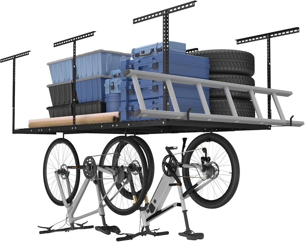 Fleximounts 4x8-Foot Overhead Metal Garage Storage Rack w/Hooks: $147 Fleximounts 4x8-Foot Overhead Metal Garage Storage Rack w/Hooks: $147