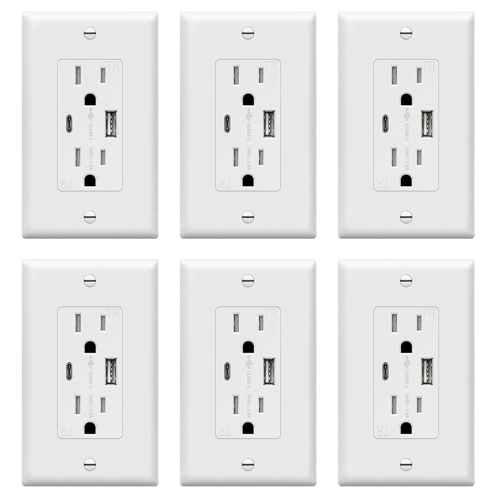 Top Greener USB-C & USB-A 15A Wall Outlet 6-Pack: $46