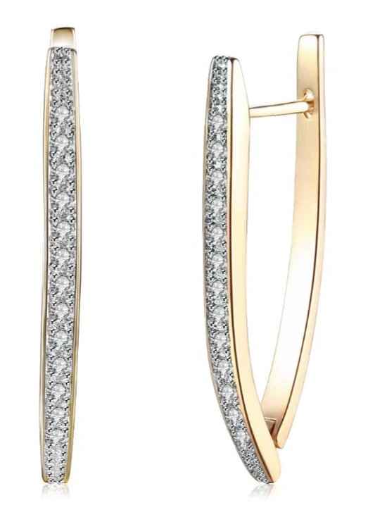 Golden NYC Jewelry Austrian Crystal Micro-Pav'e Curved Huggie Earrings in 18K Gold: $14 Golden NYC Jewelry Austrian Crystal Micro-Pav'e Curved Huggie Earrings in 18K Gold: $14