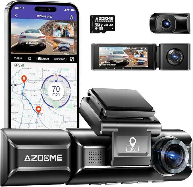 Azdome M550 3-Channel 4K Dash Cam: $58