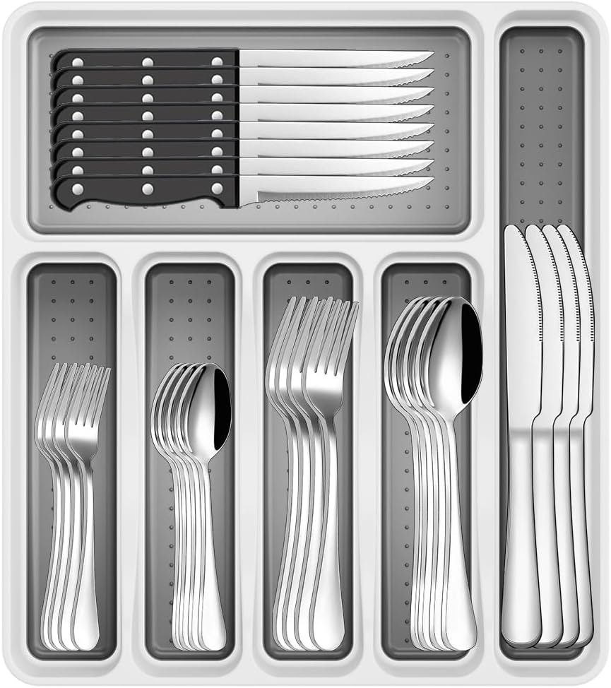49-Piece Stainless Steel Silverware Set w/Cutlery Organizer: $34