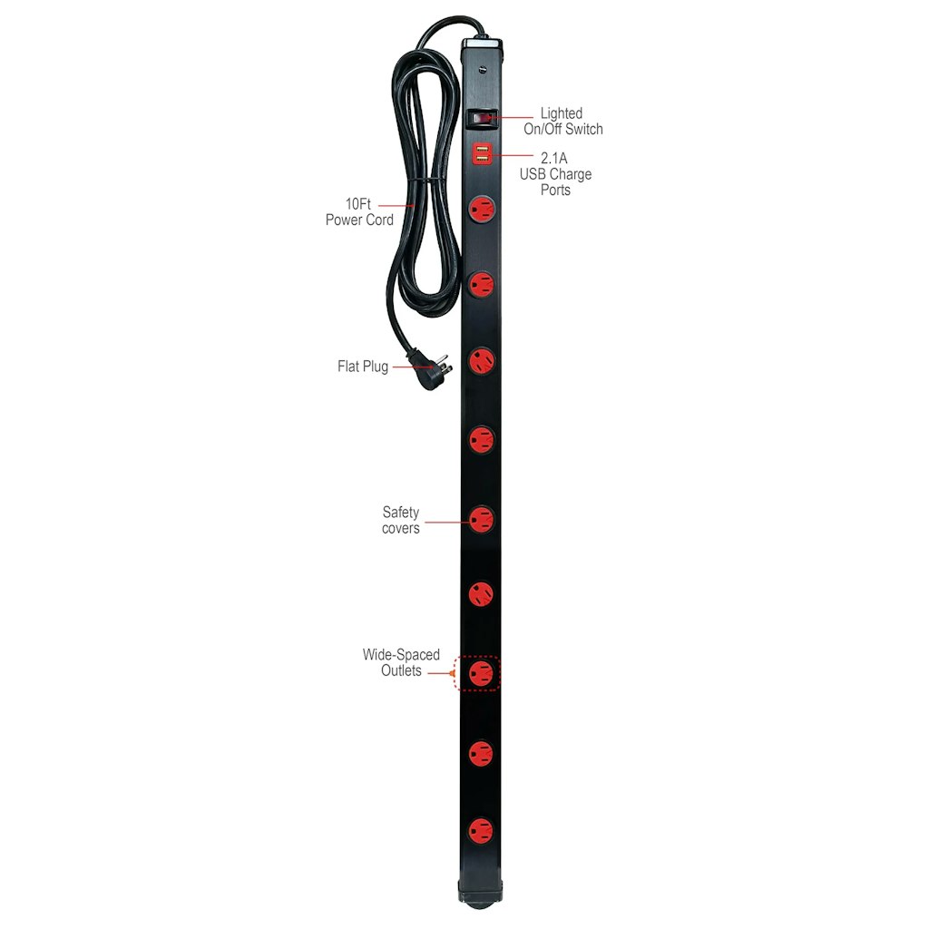 Hyper Tough 9-Outlet 10-Foot Metal Strip Cord: $22