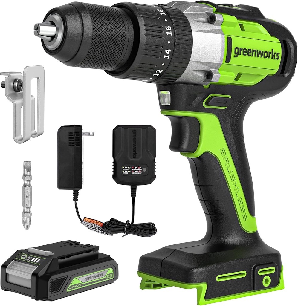 Greenworks 24V Brushless 1/2" Hammer Drill w/ Battery, Charger: $55 Greenworks 24V Brushless 1/2" Hammer Drill w/ Battery, Charger: $55