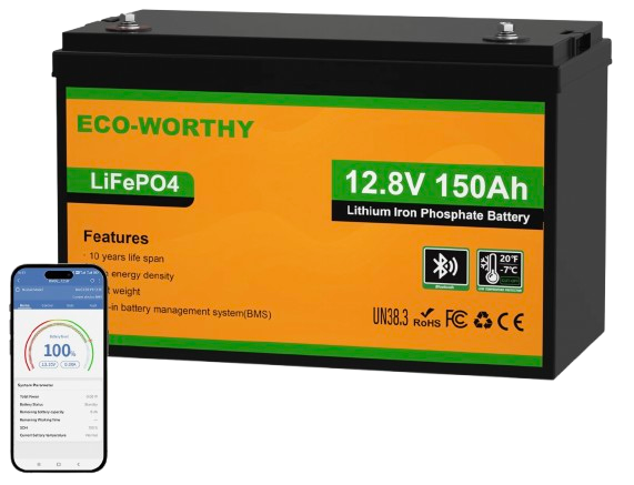 Eco-Worthy 12V 150Ah LiFePO4 Lithium Battery: $170