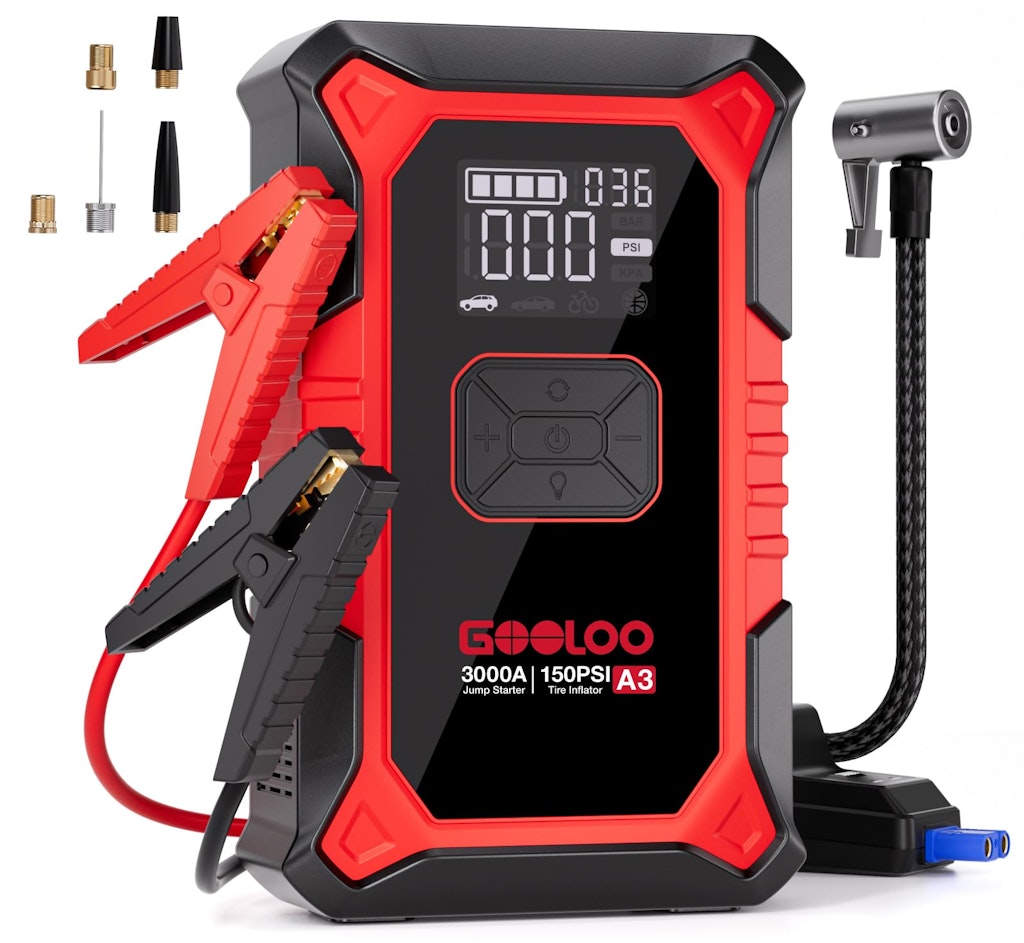 Gooloo A3 3,000A Jump Starter and Air Compressor: $66