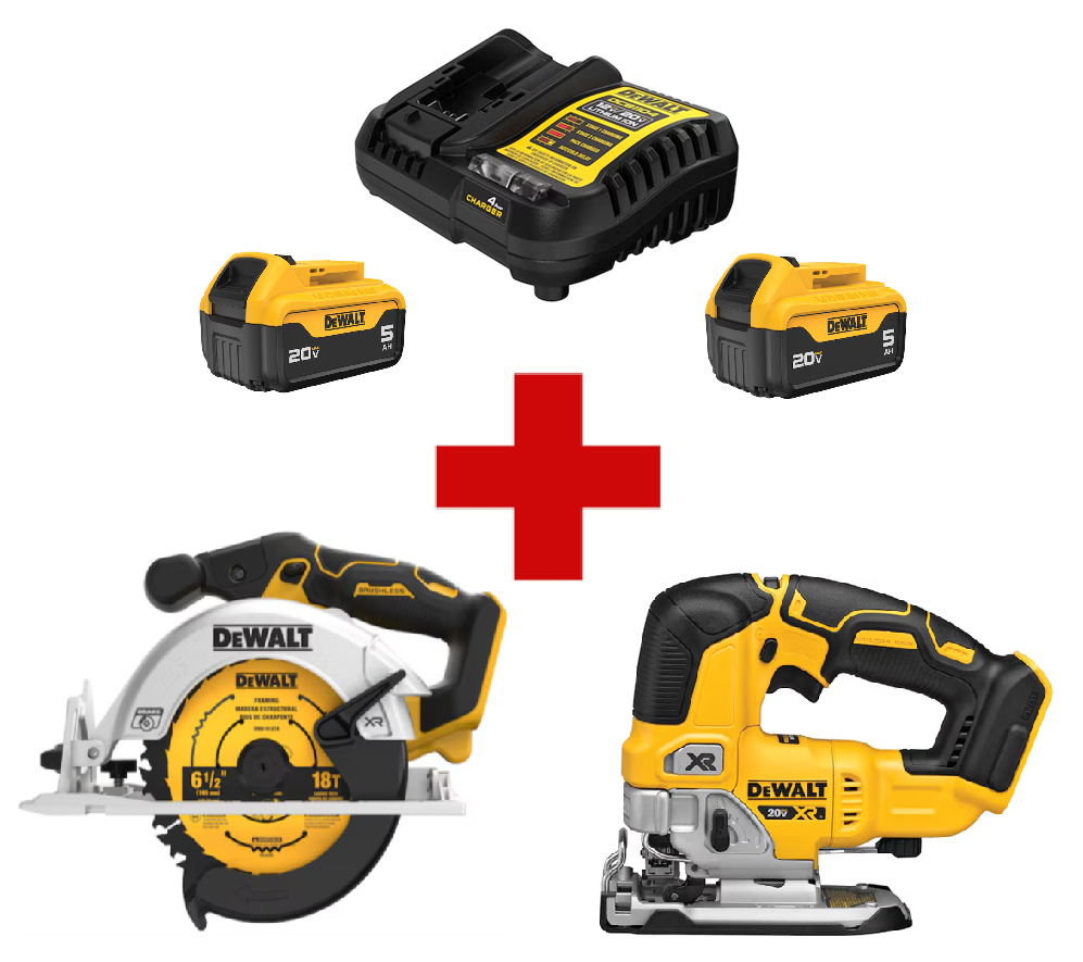 DeWalt 20V MAX Lithium-Ion 5Ah Battery Starter Kit: $299 + 2 Free Tools DeWalt 20V MAX Lithium-Ion 5Ah Battery Starter Kit: $299 + 2 Free Tools