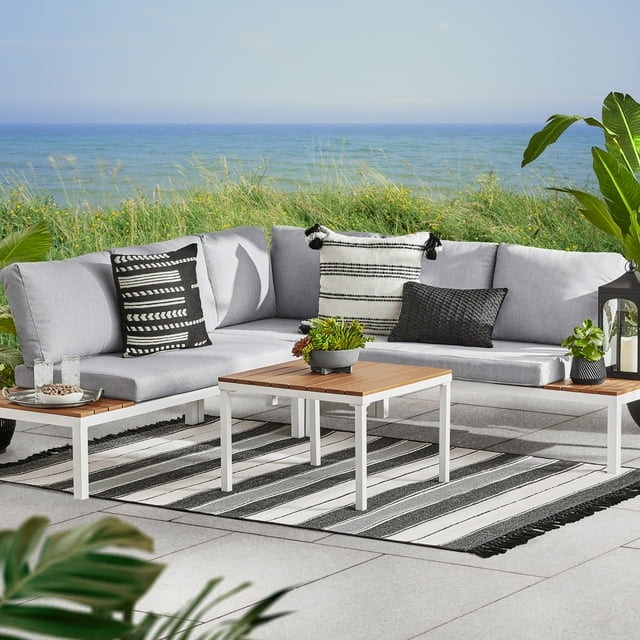 Mainstays Oakleigh 4-Piece Outdoor Chaise Sectional Set with Table: $297 Mainstays Oakleigh 4-Piece Outdoor Chaise Sectional Set with Table: $297