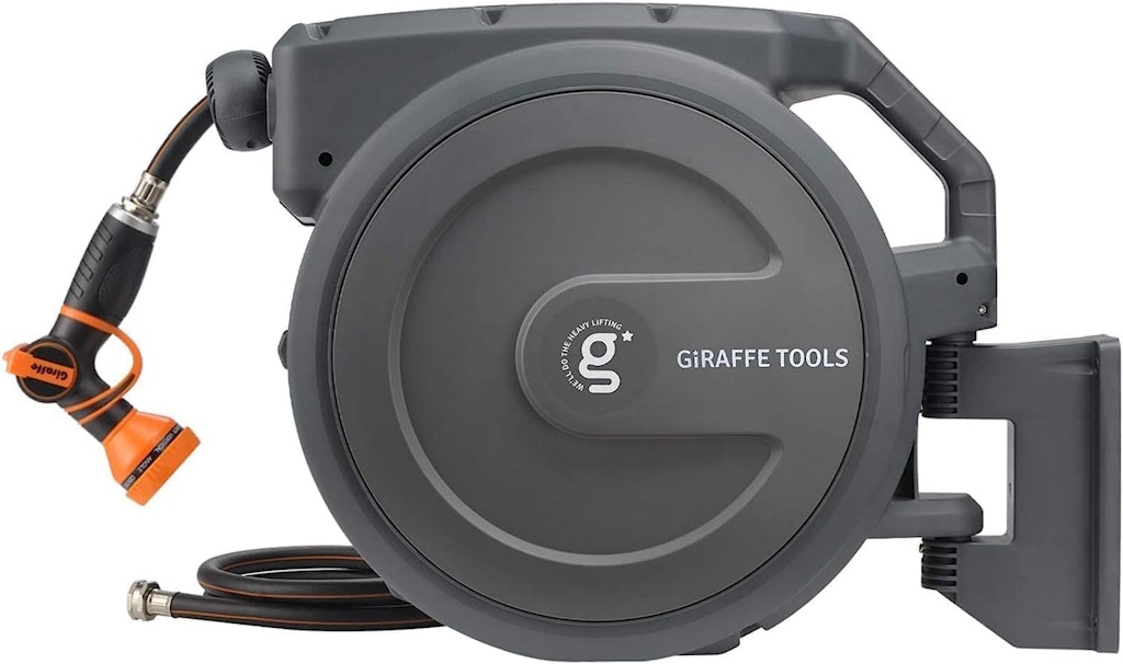 Giraffe Tools 1/2" 100-Foot Retractable Garden Hose Reel: $84 Giraffe Tools 1/2" 100-Foot Retractable Garden Hose Reel: $84