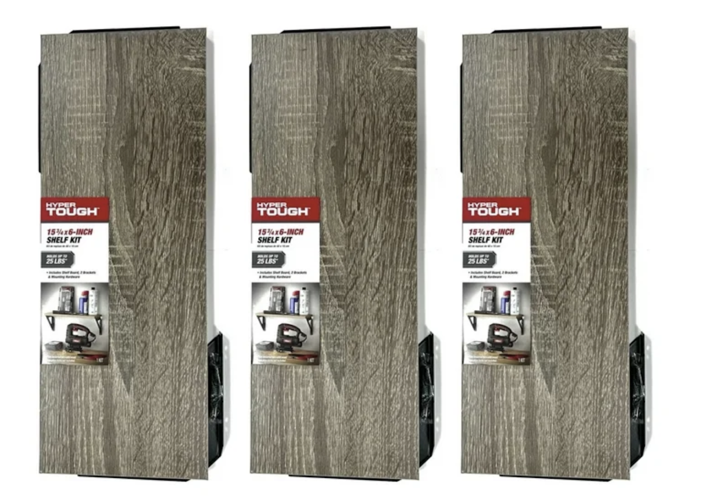 Hyper Tough 15-3/4" x 6" Shelf Kit 3-Pack: $12.97 Hyper Tough 15-3/4" x 6" Shelf Kit 3-Pack: $12.97