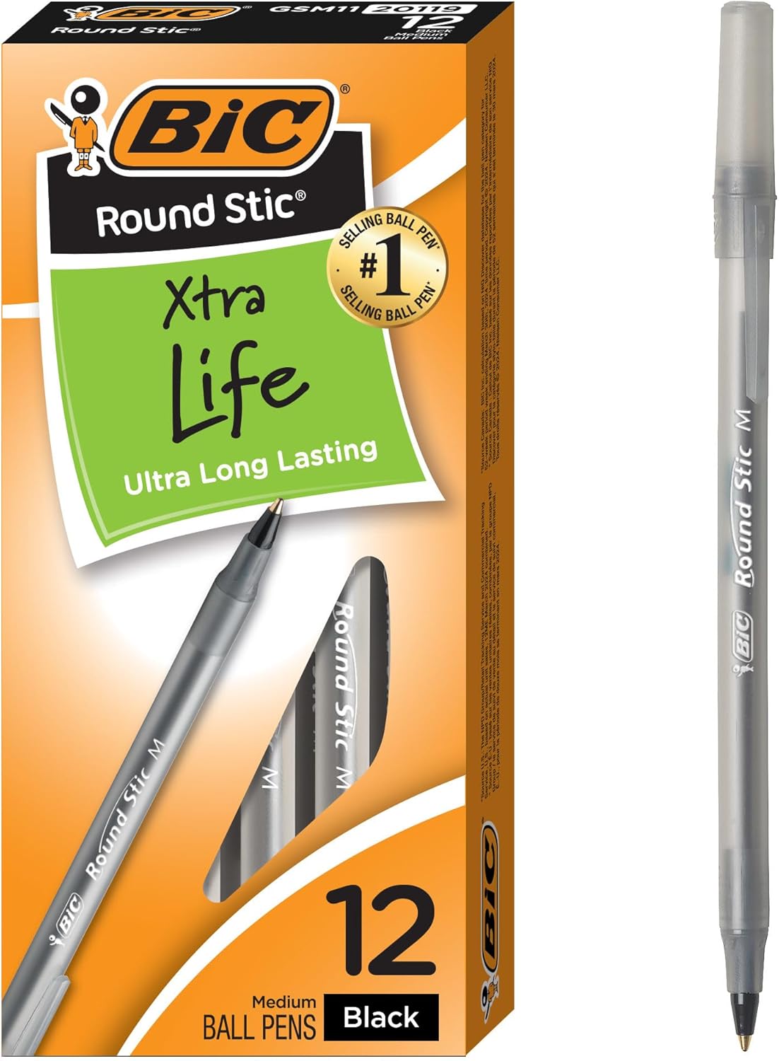 BIC Round Stic Xtra Life Ballpoint Pen 12-Pack for $1 + free shipping w/ Prime