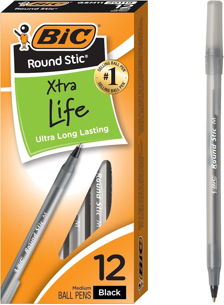 BIC Round Stic Xtra Life Ballpoint Pen 12-Pack: $1.19