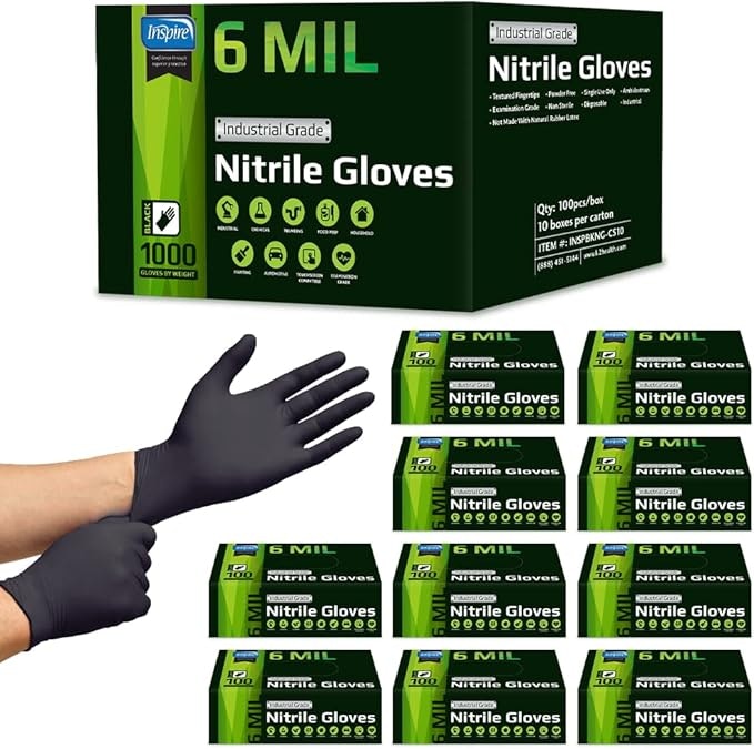 1,000 6 Mil Nitrile Black Gloves: $63