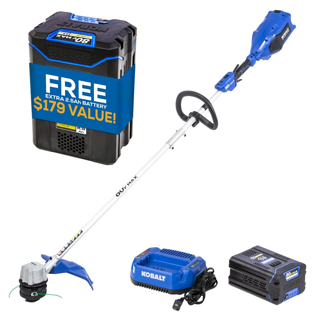 Kobalt 80V 16" Straight Shaft Cordless String Trimmer with Battery and Charger: $249