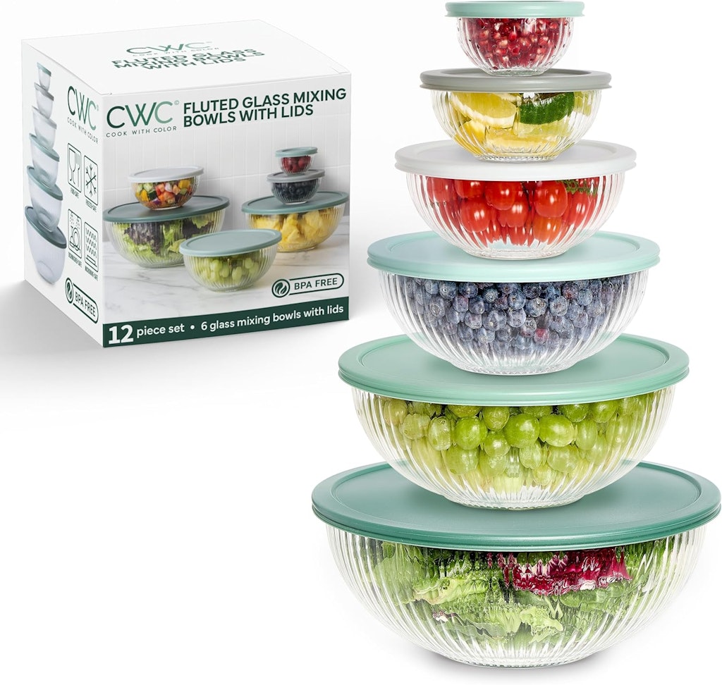 Cook With Color Fluted Glass Mixing Bowl 12-Piece Set: $24.99