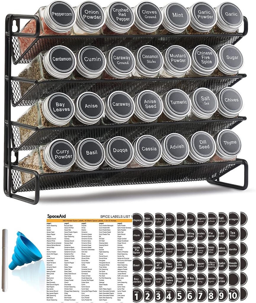 SpaceAid Spice Rack Organizer w/ 28 Spice Jars, 386 Labels: $30
