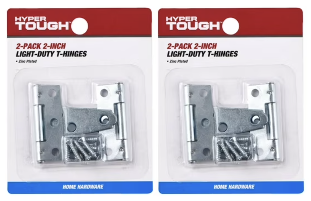 Hyper Tough Light-Duty T-Hinges 2-Pack: 2" for $6, 4" for $7, 6" for $9