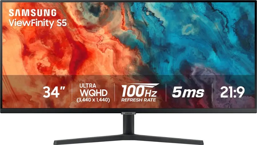 Samsung ViewFinity S5 34" Ultrawide 1440p HDR 100Hz IPS FreeSync LED Monitor: $250