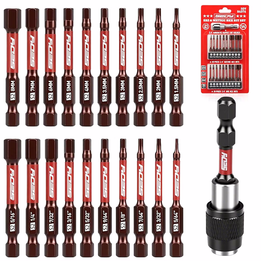 21-Piece 2.5" Hex Head Allen Wrench Drill Bit Set: $6.99