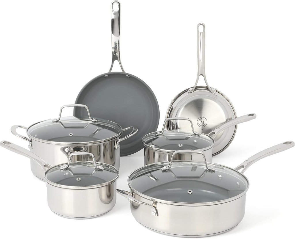 Martha Stewart Delaroux 10-Piece Stainless Steel Cookware Set: $64 Martha Stewart Delaroux 10-Piece Stainless Steel Cookware Set: $64