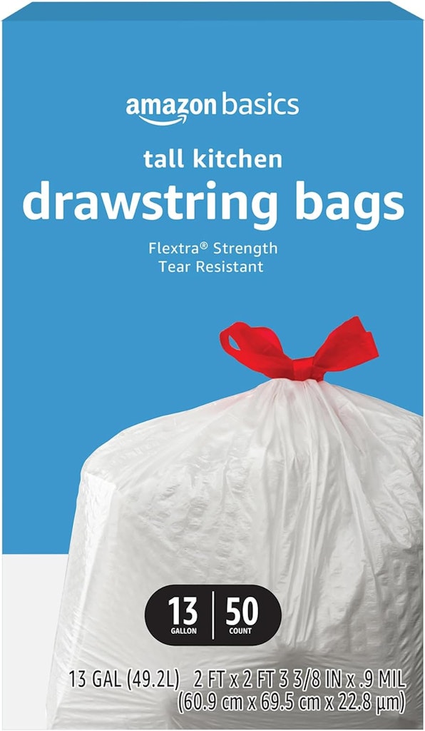 Amazon Basics Flextra-Strength 13-Gallon Trash Bags 50-Pack: $7.90 w/ Subscribe & Save Amazon Basics Flextra-Strength 13-Gallon Trash Bags 50-Pack: $7.90 w/ Subscribe & Save