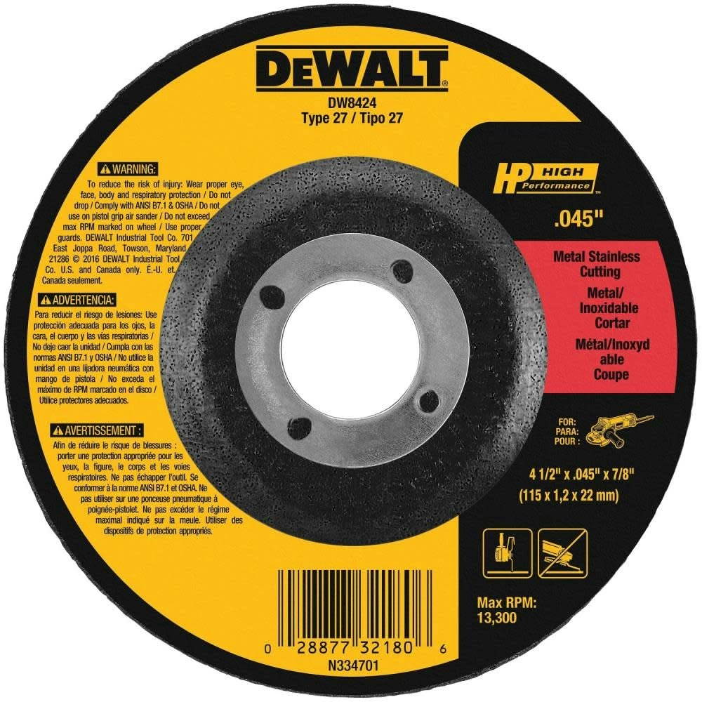 DeWalt 4-1/2" x 7/8" Thin Cutting Wheel: $1.53