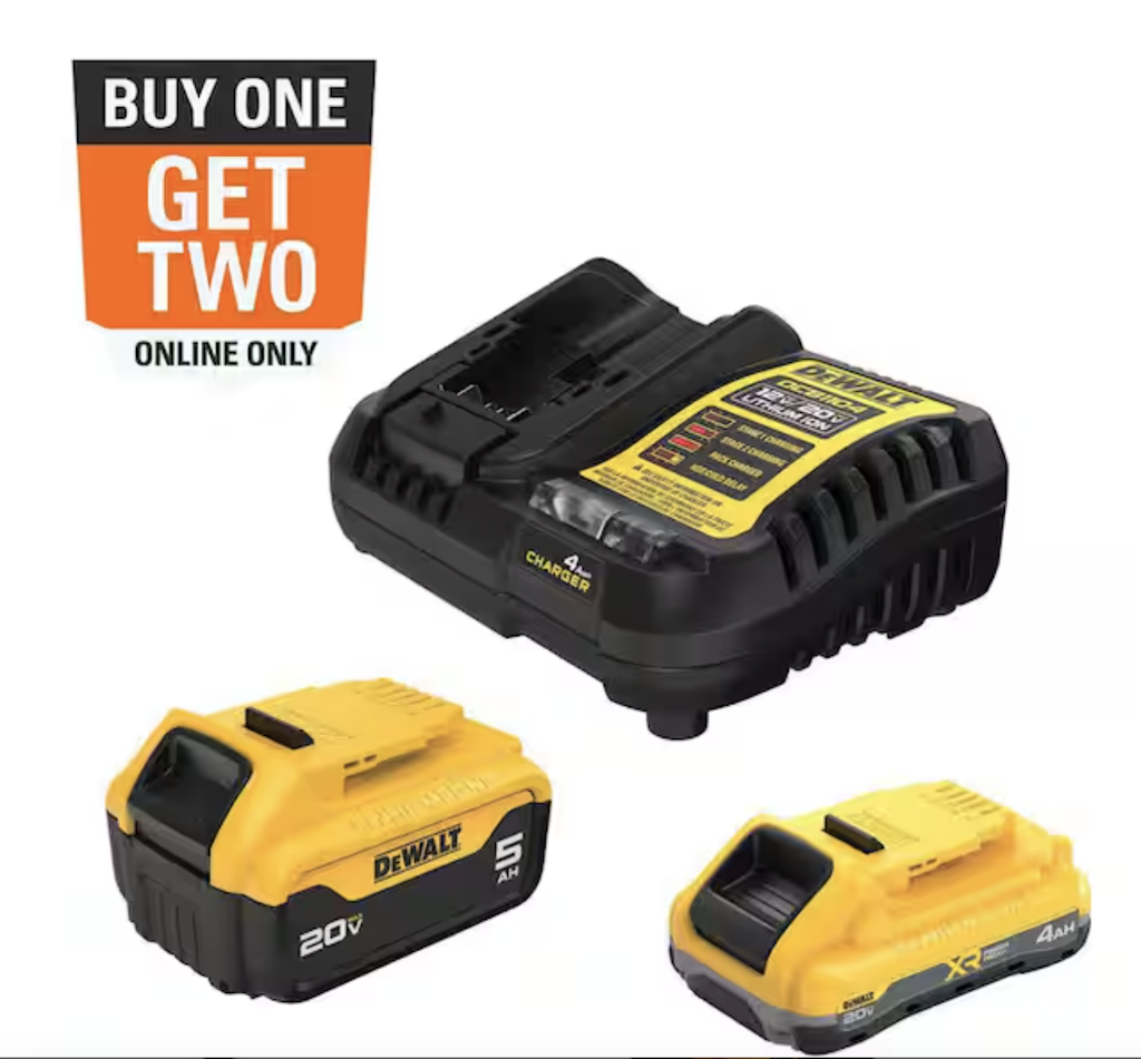 DeWalt 20V Lithium-Ion Starter Kit with 4Ah and 5Ah Batteries and Charger: $299 + 2 free tools DeWalt 20V Lithium-Ion Starter Kit with 4Ah and 5Ah Batteries and Charger: $299 + 2 free tools