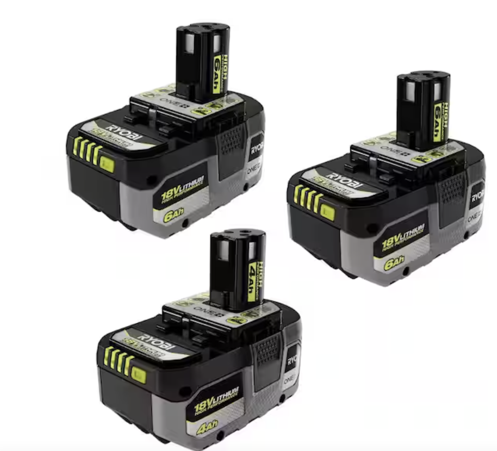 Ryobi ONE+ HP 18V Lithium-Ion 6Ah Battery 2-Pack w/ ONE+ 18V 4.0 Ah Lithium-Ion Battery: $159