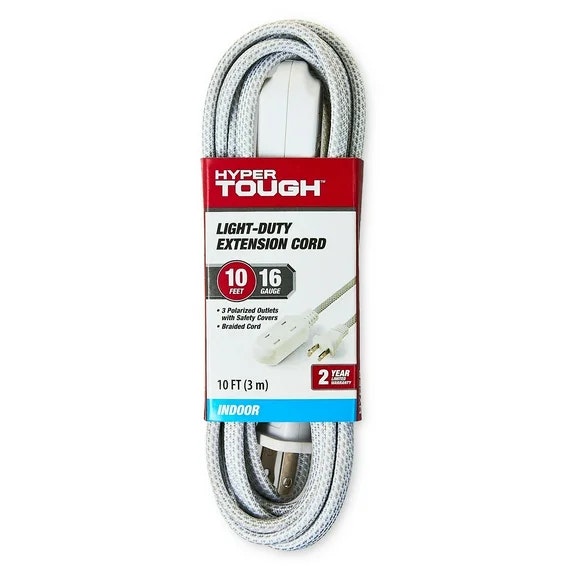 Hyper Tough 10-Foot 3-Outlet Light-Duty Extension Cord: $5.97