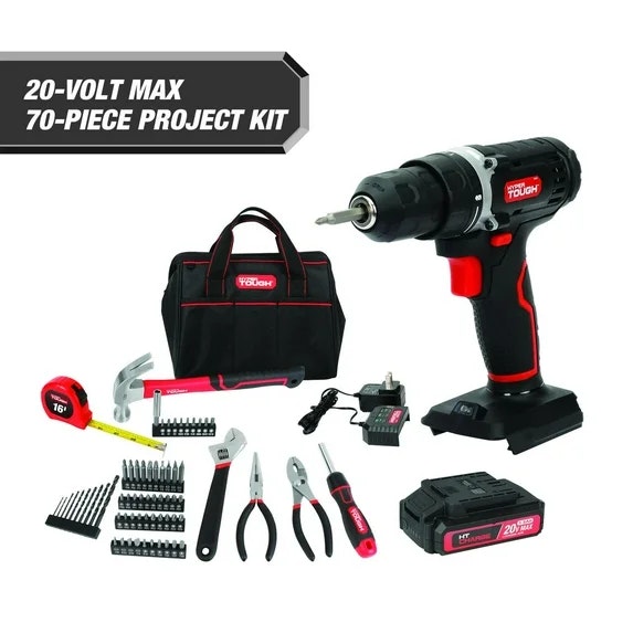 Hyper Tough 70-Piece 20V Cordless Drill and Project Kit: $50 Hyper Tough 70-Piece 20V Cordless Drill and Project Kit: $50