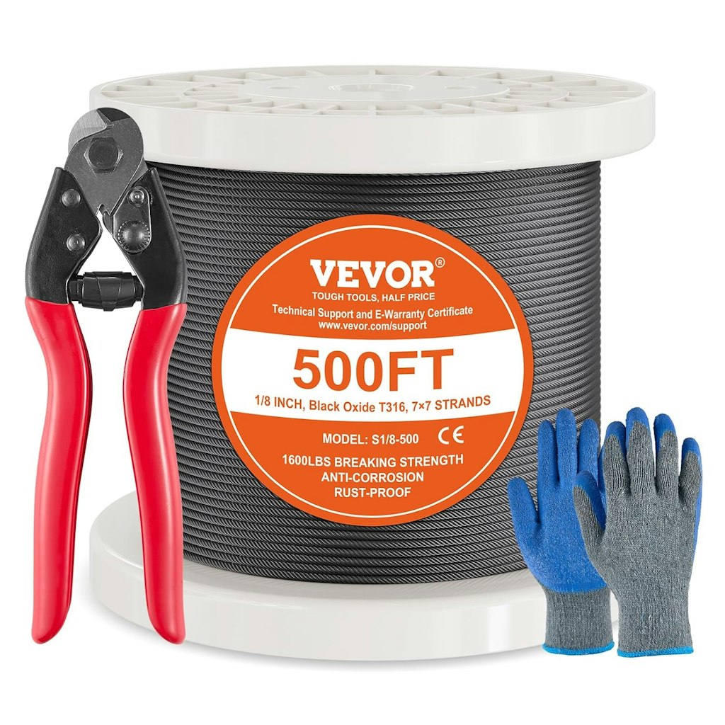 Vevor 1/8 Black Stainless Steel Cable 500-Foot Roll: $67