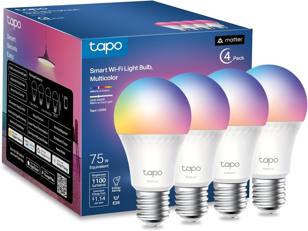 Tapo by TP-Link 75W Equivalent Smart Light Bulb 4-Pack: $25 Tapo by TP-Link 75W Equivalent Smart Light Bulb 4-Pack: $25