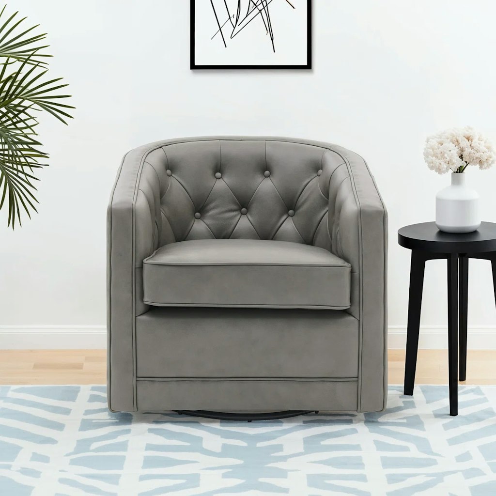 Lark Manor 30" Tufted Top Grain Leather Swivel Barrel Chair: $489.99 Lark Manor 30" Tufted Top Grain Leather Swivel Barrel Chair: $489.99