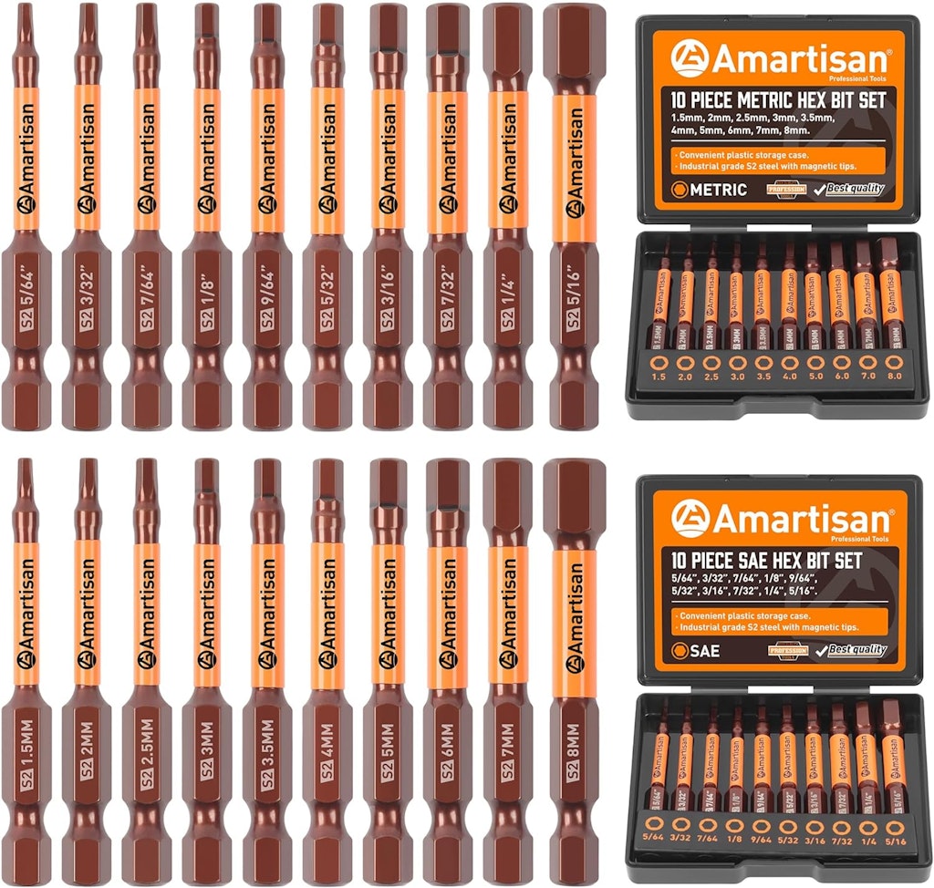 Amartisan 20-Piece SAE/Metric Hex Bit Set: $8.99